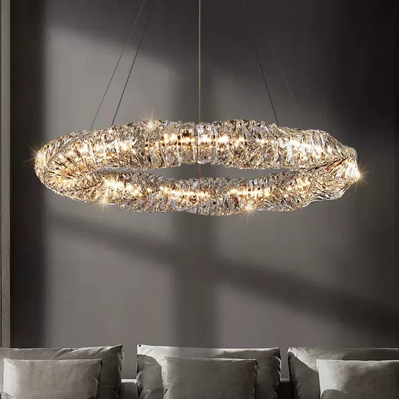 

Romantic Luxury Crystal Pendant Lamps American Modern Round Pendant Chandeliers Lights Fixture LED European Italian Droplight