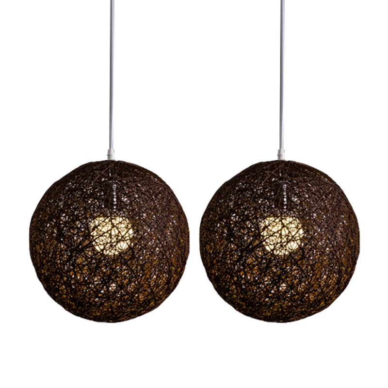 

2X Coffee Bamboo, Rattan And Hemp Ball Chandelier Individual Creativity Spherical Rattan Nest Lampshade