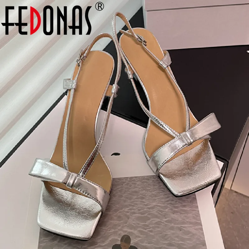 

Женские босоножки с узлом-бабочкой FEDONAS, желтые элегантные туфли из натуральной кожи на высоких каблуках, обувь для выпускного вечера на лето 2023