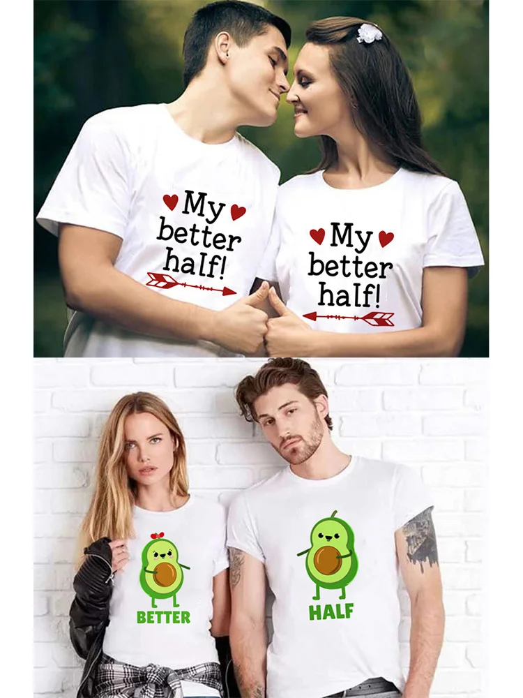 Avocado Better Half Couple Matching Short Sleeve T-shirt Graphic Tee Harajuku T Shirt Valentine's Day Gift Casual Lover Clothes