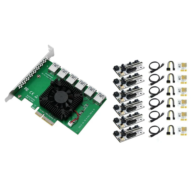 

PCIE X4 от 1 до 6 PCIE 6-портовая плата расширения с PCI-E 1X до 16X VER010X USB3.0 графическая карта Удлинительный кабель для BTC