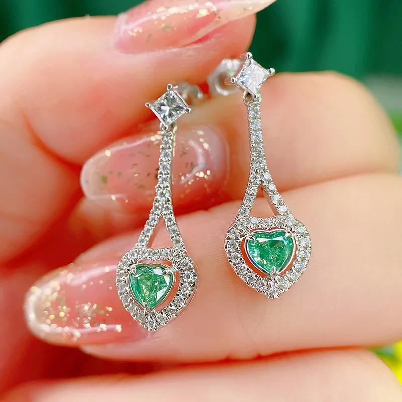 

Origin S925 Sterling Silver Emerald Jewelry Gemstone Ring Women Aros Mujer Oreja Geometric Emerald Orecchini Females Bizuteria
