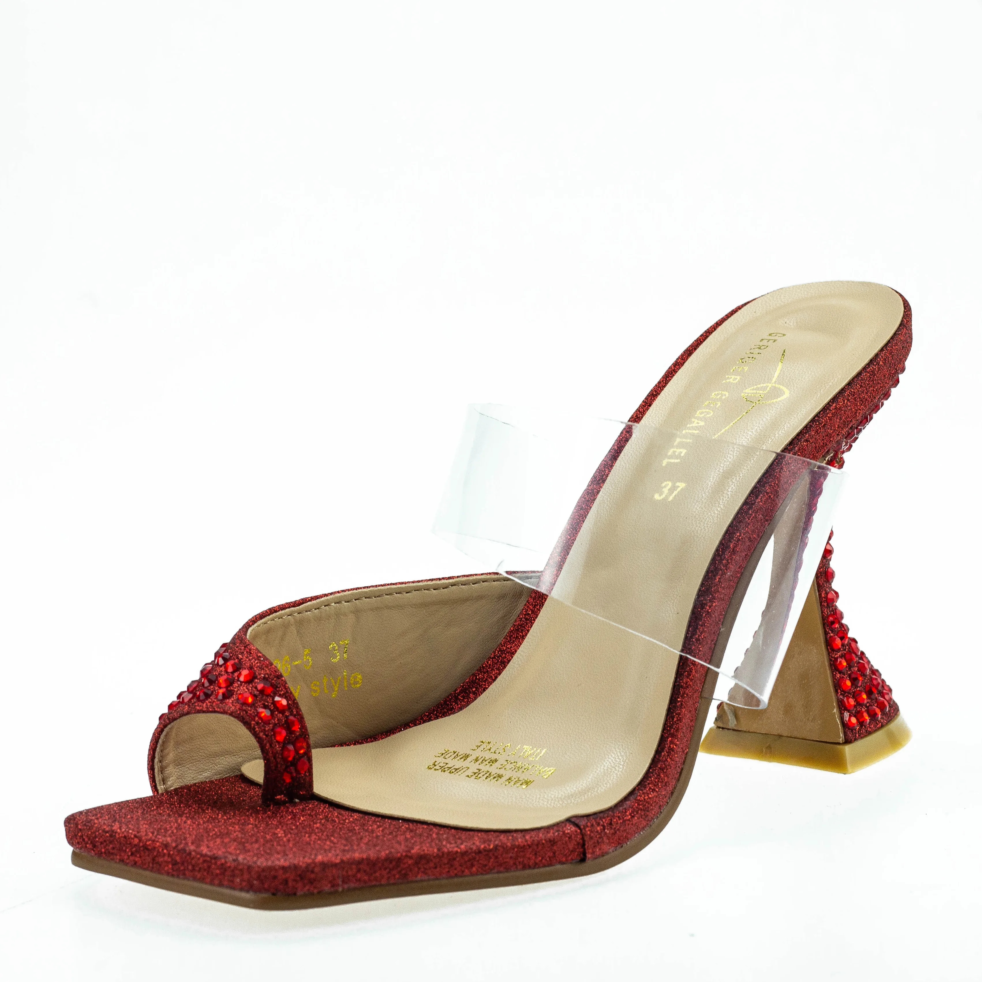 Red Bling Bling Flip-flops Women Clear Sandals PVC Summer Jelly Shoe Glitter Wed High Heels Chunky Heeled Sandals Lady Sexy Mule