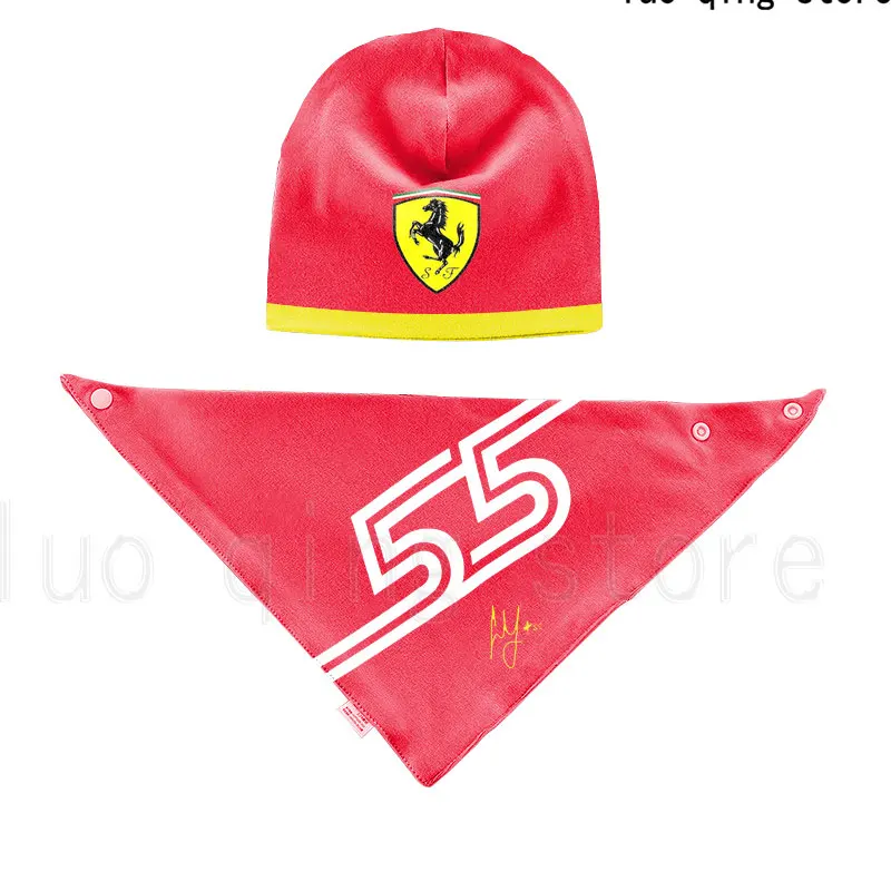 New Baby Bib F1 Racing Outdoor Extreme Sports Enthusiast Bebe Red Team Baby Boy And Girl 16 # 55 # Driver Hat and Triangle Scarf