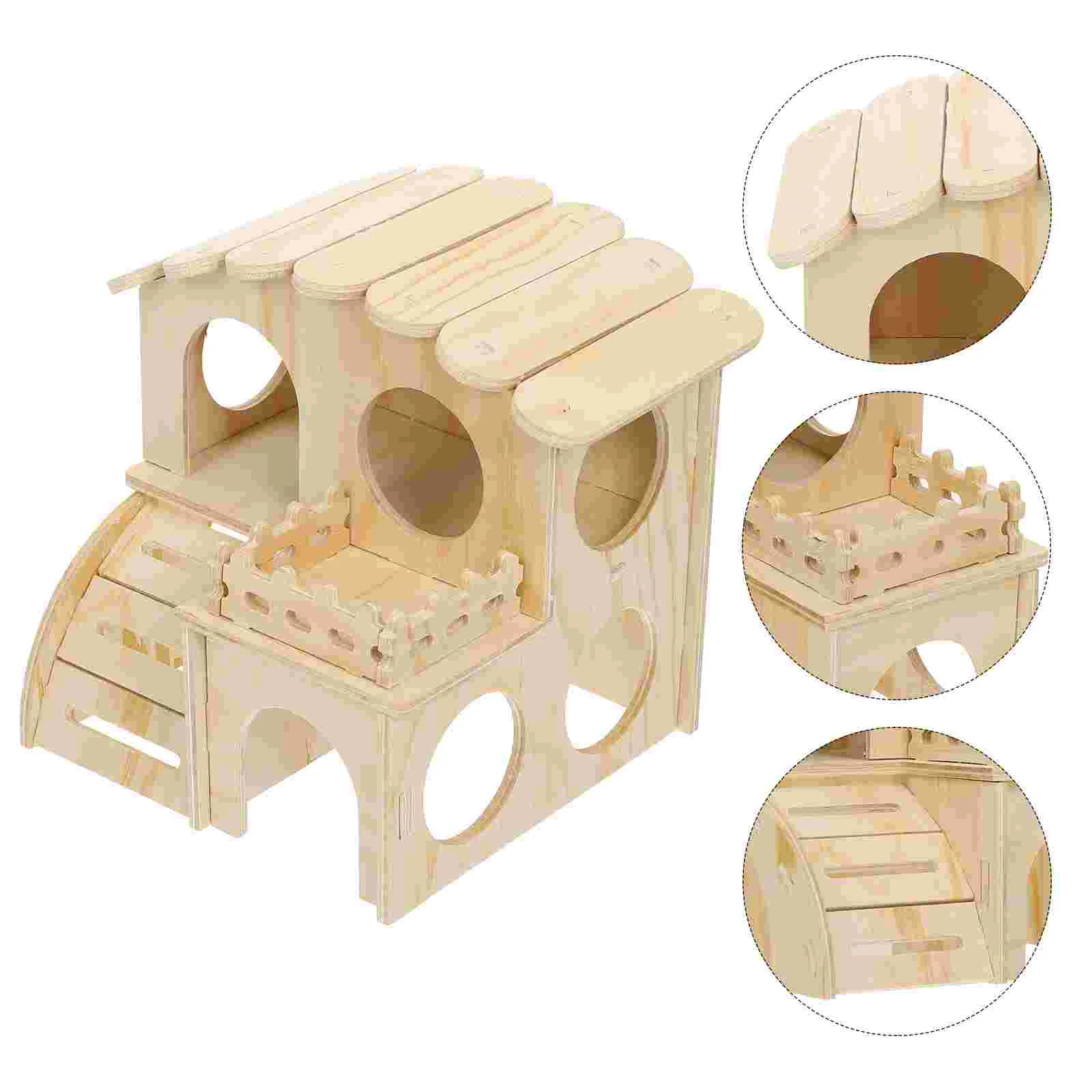 

House Hamster Tunnel Hut Small Wooden Dwarf Cage Woodguinea Rabbit Playinghiding Bed Hideout Pettoys Fun Animal Play Diy