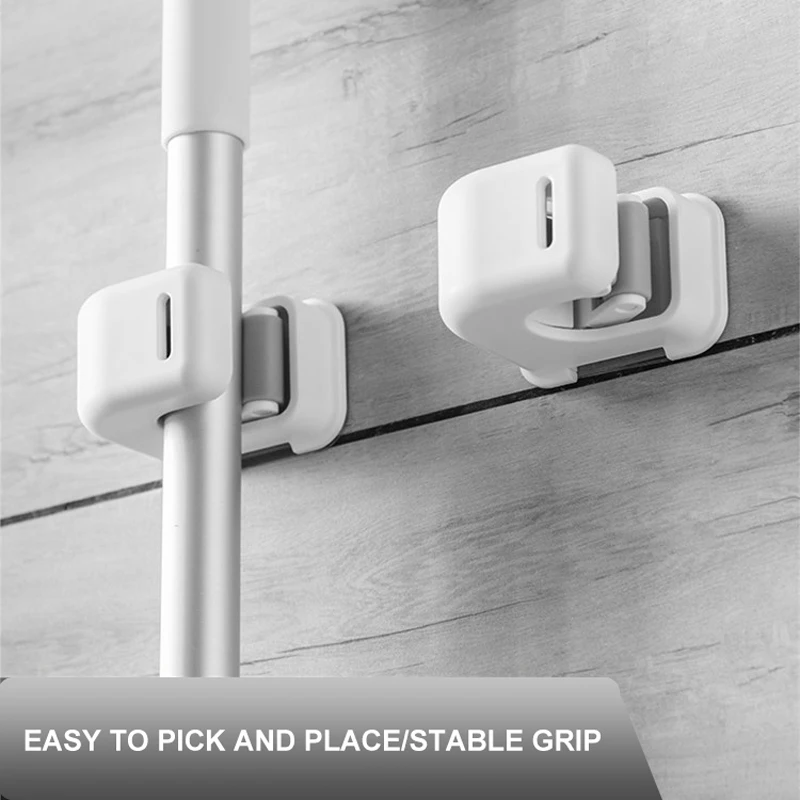 

No Drill Wall Shelf Mop Clip Modern Bathrooms Accessories White Mop Organizer