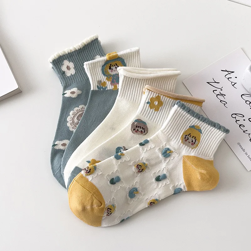 

Women's Cute Lace Socks Spring and Summer Cute Cartoon Academy Style Cotton Socks Japanese Cartoon Cotton Socks for Women