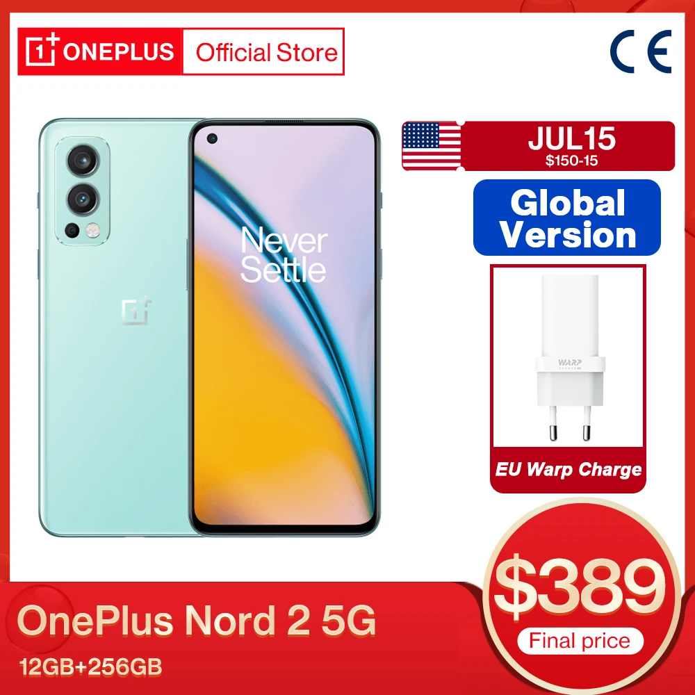 Global Version OnePlus Nord 2 5G Smartphone Dimensity 1200-AI 12GB 256GB 50MP AI Camera Warp Charge 65 90Hz Fluid AMOLED Display