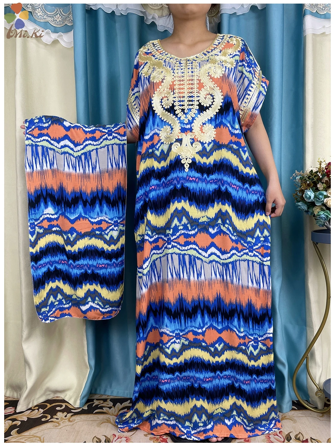 

Лидер продаж, мусульманское платье, африканские женщины, Дашики, длинное Хлопковое платье с цветочным принтом, летнее повседневное свободное платье с коротким рукавом