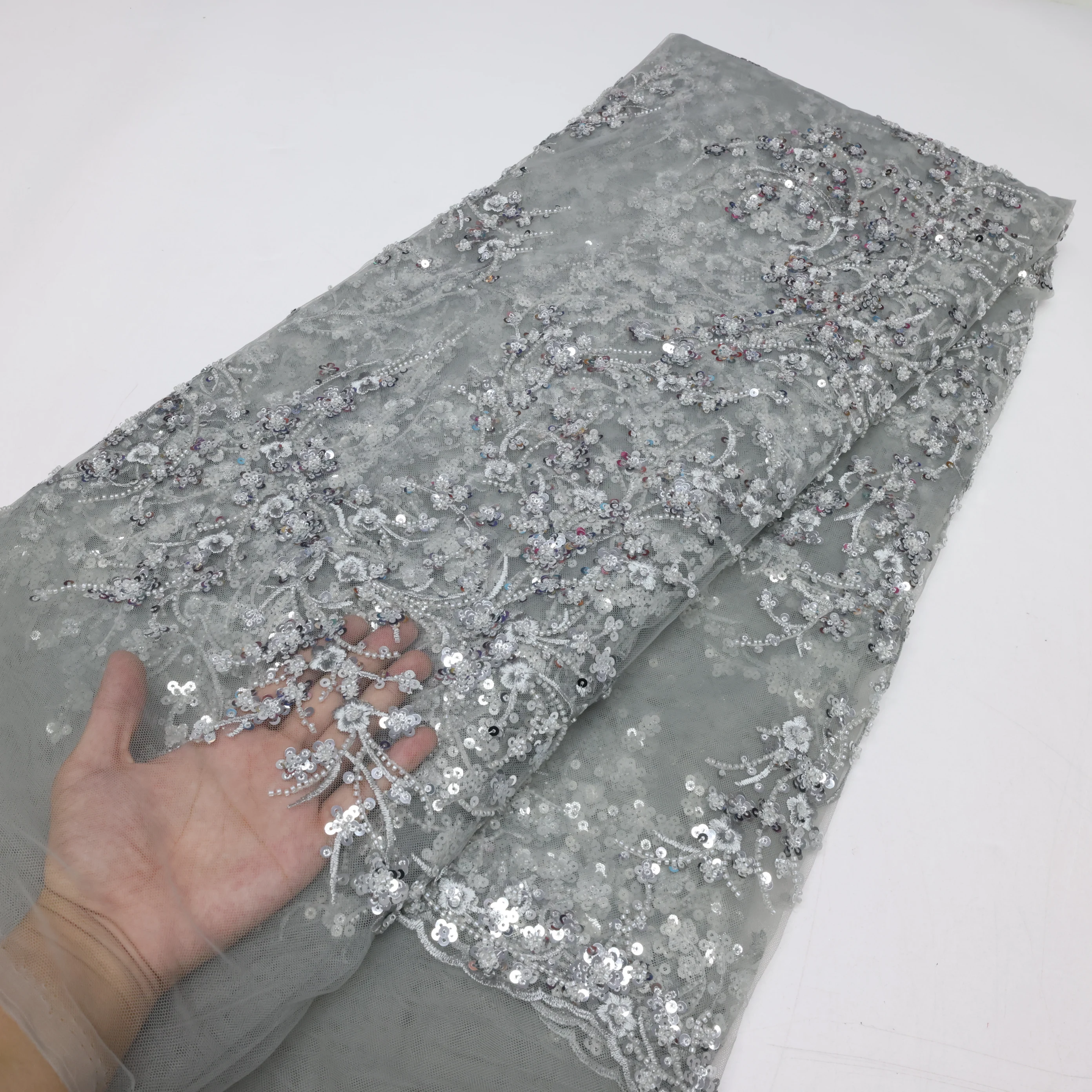 Высококачественная Африканская Кружевная Ткань Ручной Работы С Бусинами