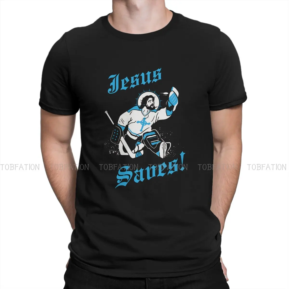 

Jesus God TShirt for Men Jesus Saves Hockey Classic Soft Casual 100% Cotton Sweatshirts T Shirt Novelty Trendy Fluffy