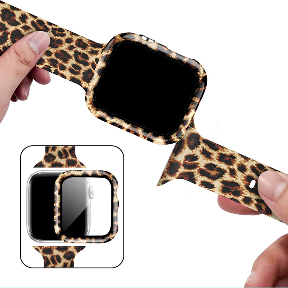 Box+Glass+Case+Strap For Apple Watch band 44mm 40mm 38mm 42mm Printed watchband Silicone correa bracelet iWatch serie 3 4 5 6 se
