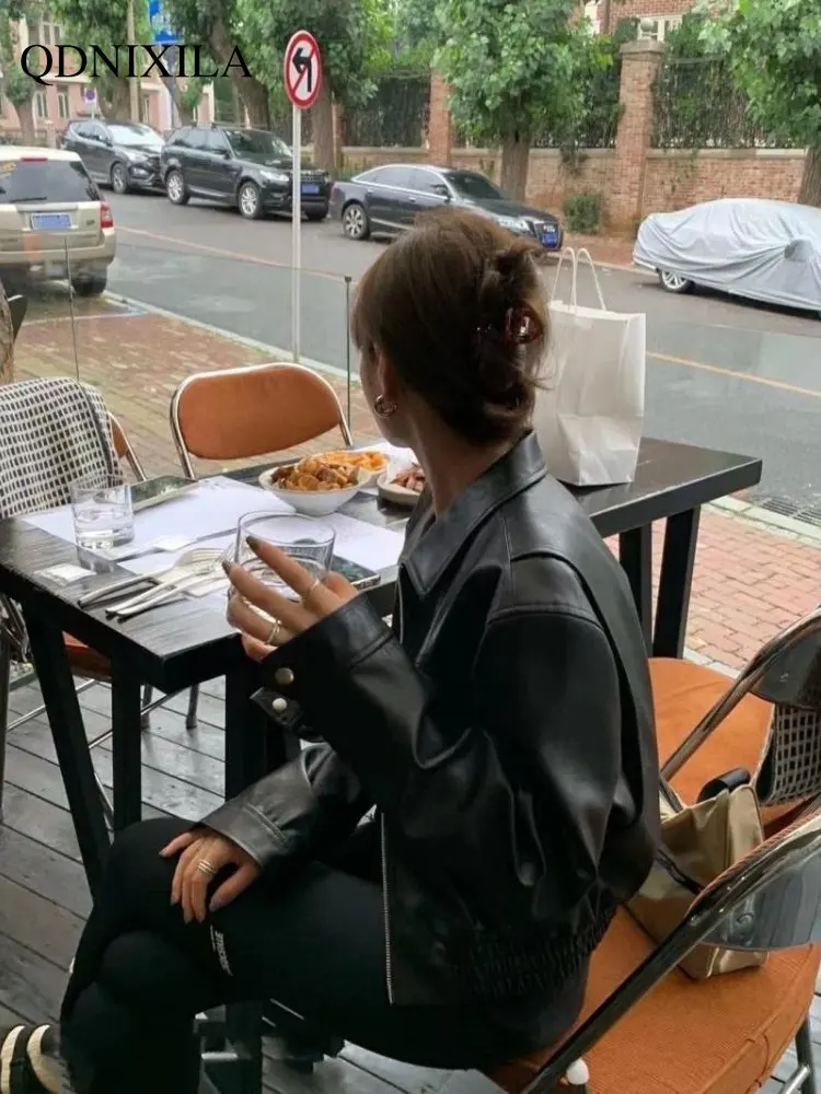 Women's Leather Jacket Spring Jacket Women PU Lapel  Leather Jacket Korean Women New Coat & Jacket Women's Bomber Jacket