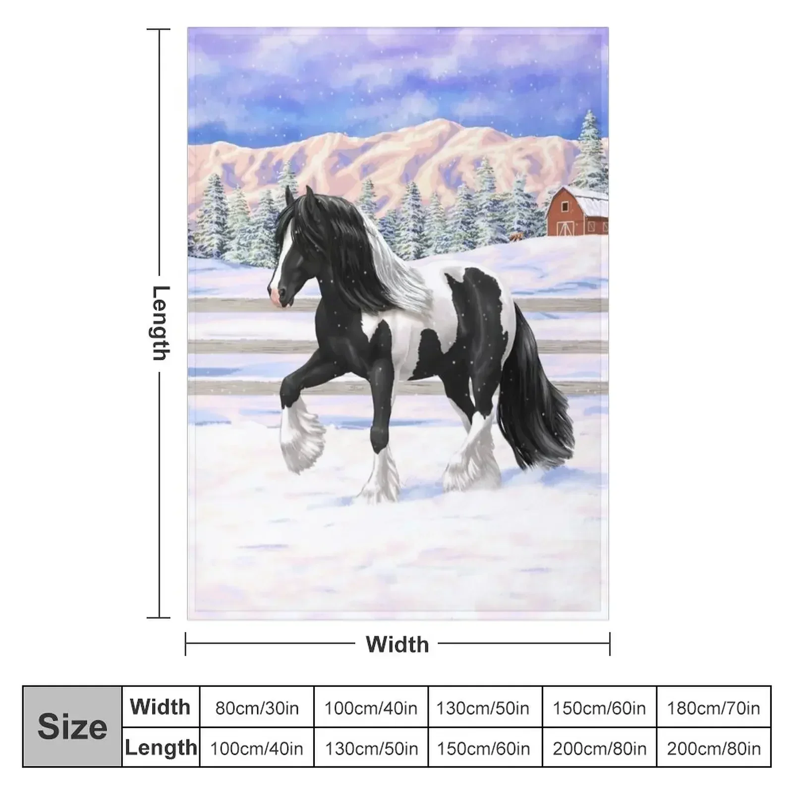 Черное Пинто Пестдам цыганские венеры лошадь в снегу пледы декоративные кровати