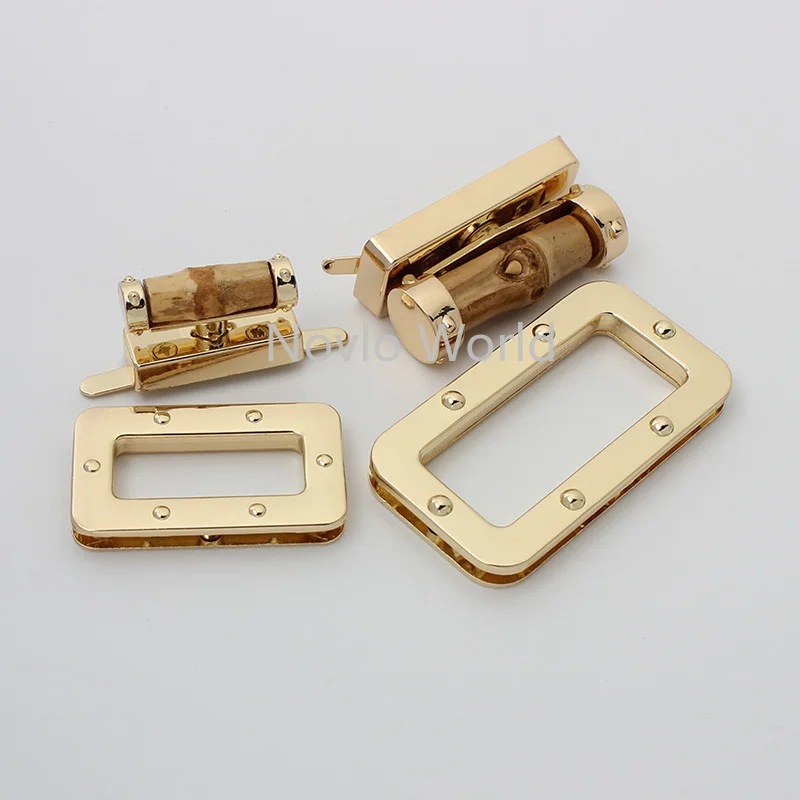 5-30sets 2 size 43*25mm 61*33mm light gold silver rectangle shape twist lock with bamboo for handbag turn lock