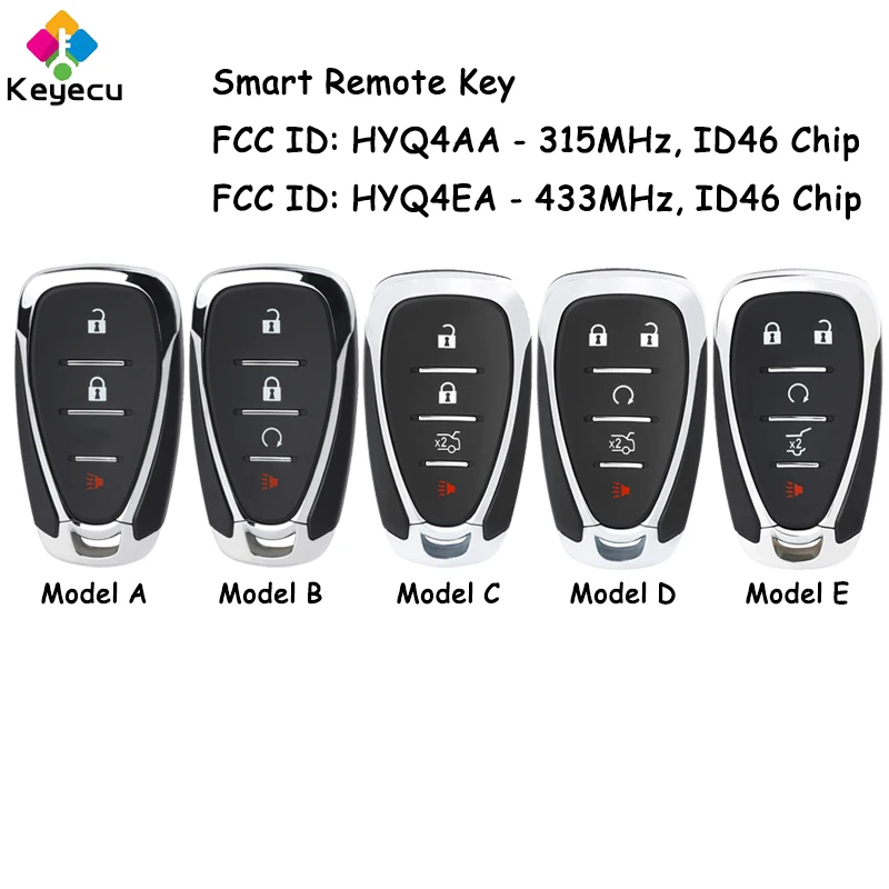 

KEYECU Smart Remote Control Key for Chevrolet Camaro Equinox Cruze Malibu Spark Volt Bolt Trax Sonic Traverse Fob HYQ4AA HYQ4EA