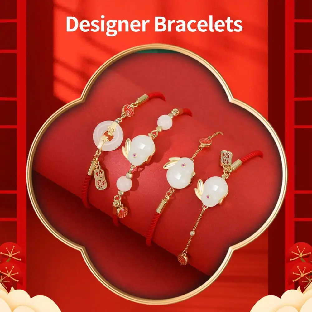 

Chinese Style Rabbit Zodiac Animal Zodiacal Year Red String Bracelet Couple Student Christmas and New Year Gift Bracelet Gift