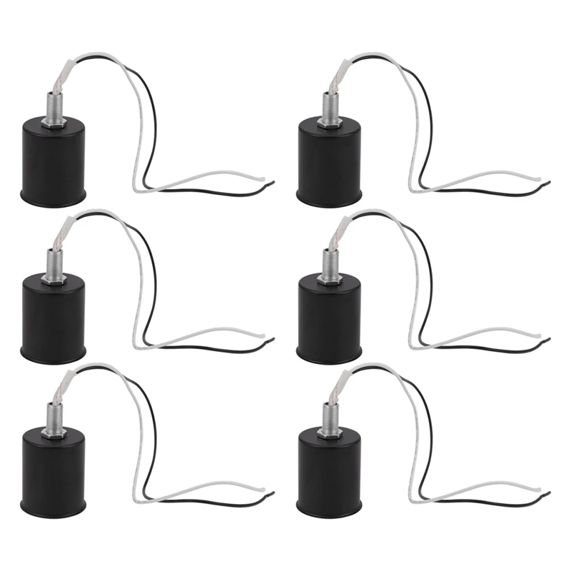 

6X E27 Ceramic Screw Base Round LED Light Bulb Lamp Socket Holder Adapter Metal Lamp Holder With Wire Black CNIM Hot