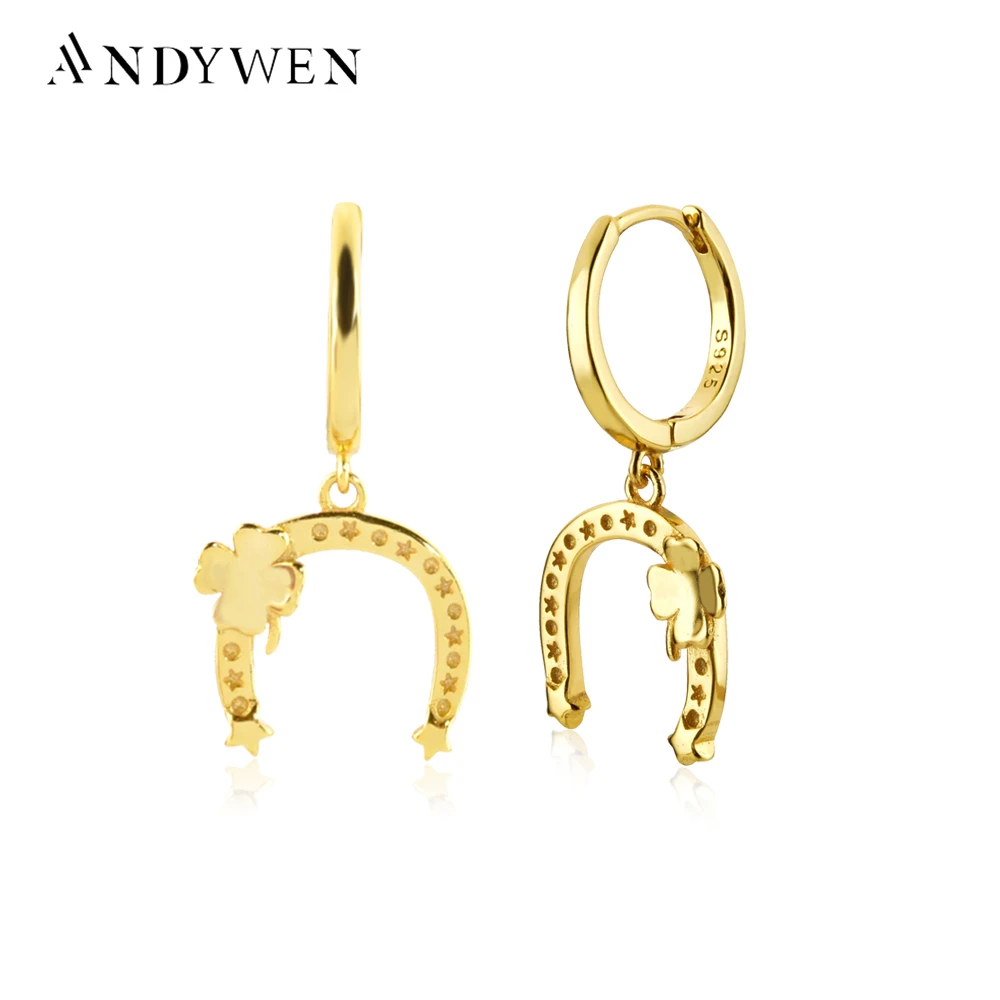 ANDYWEN новинка 100% серьги-подвески в виде серебряной Золотой Луны цветка