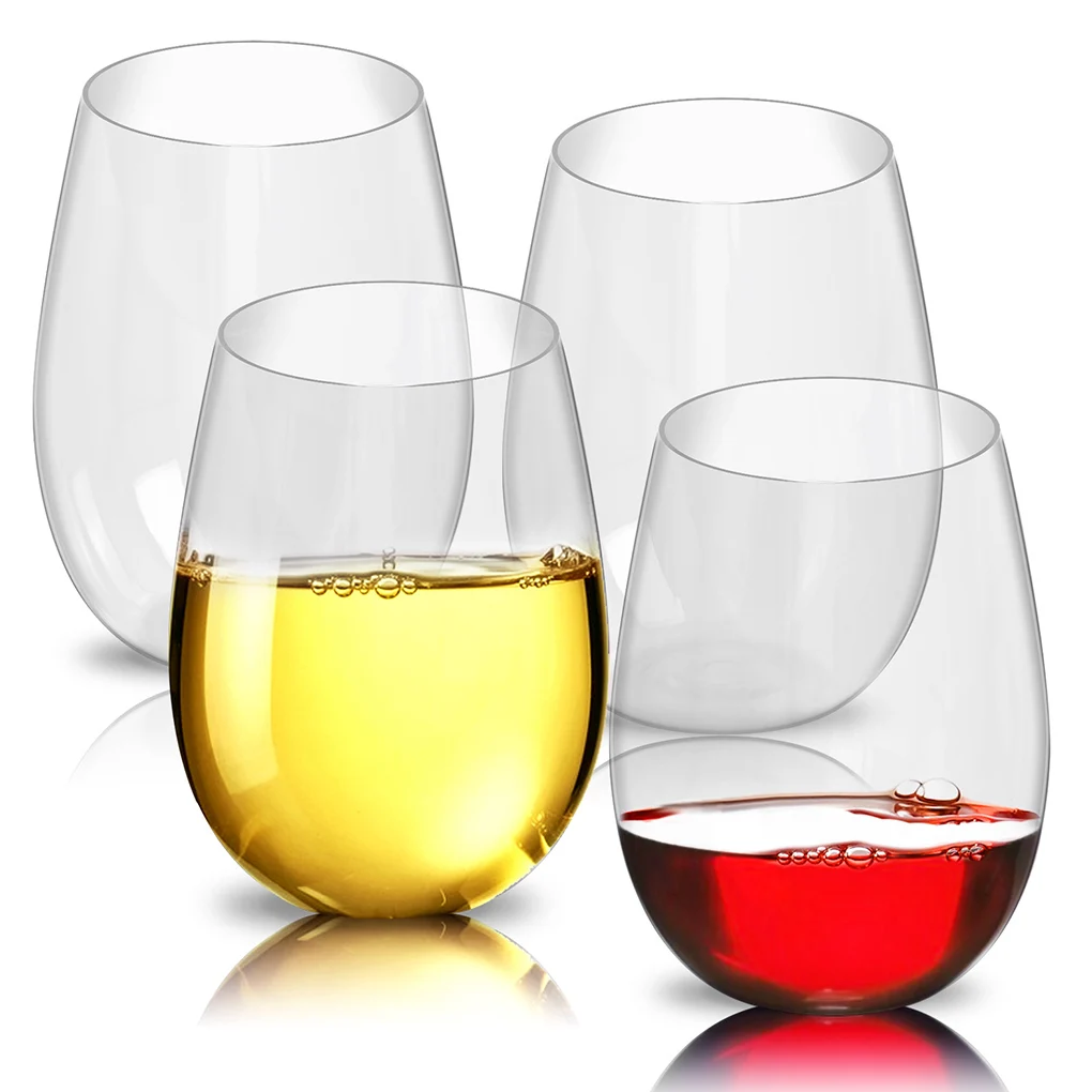 

Transparent Wine Glass 4pcs Stemless Whiskey Shot Glasses Coffee Cup Mug Plastic Party Juice Milk Drink For Home Office Tea Bar