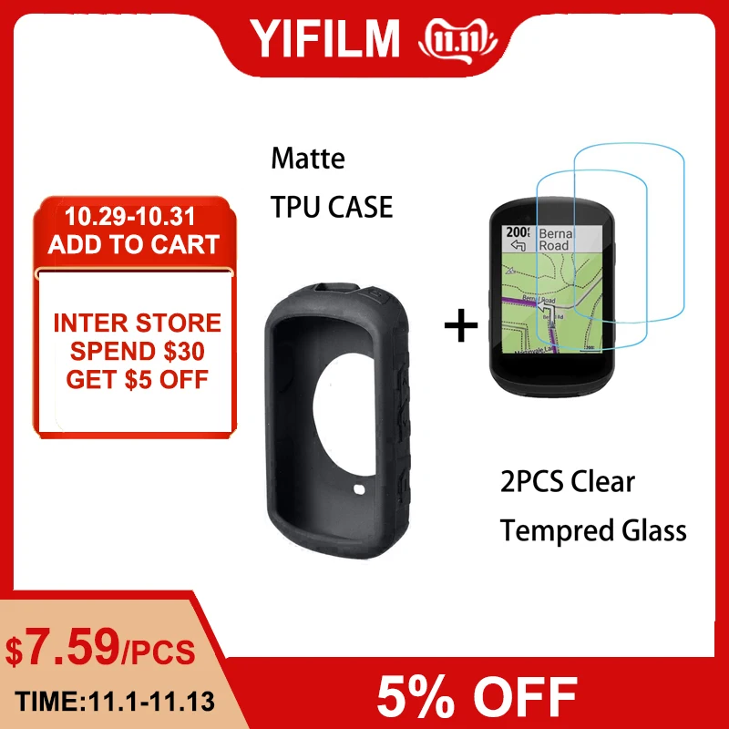 

For Garmin Edge 830 530 GPS Case Slip-proof Silica Gel Case and 2PCS Clear 9H Anti-knock Tempered Glass Screen Protector 830 530