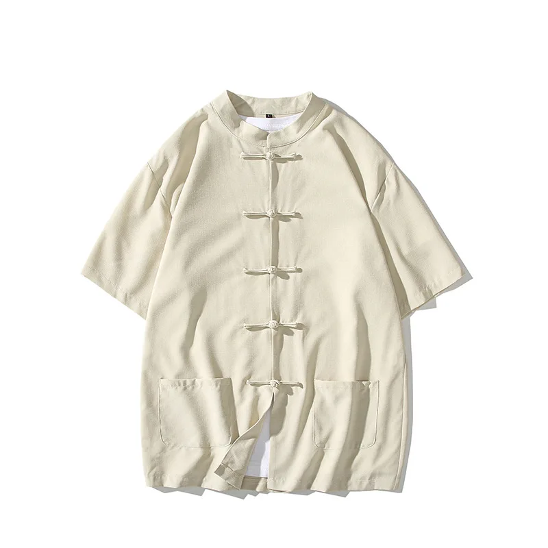 Летний однотонный топ традиционная китайская одежда для мужчин Винтажные