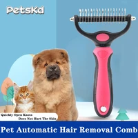 dog comb stainless steel double sided open knot hair removal comb professional large pet grooming rake knife brush for cat puppy