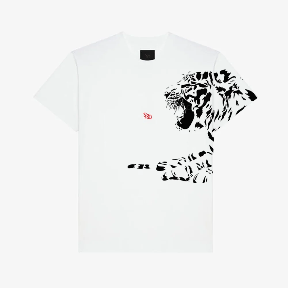 

22SS New White Tiger Print Cotton T-shirt #wfmd2888