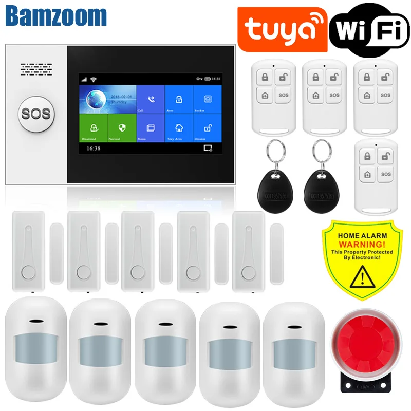 Home Alarm System Tuya Wifi GSM Alarm Intercom Remote Control Autodial 433MHz Detectors IOS Android APP Control Touch Keyboard