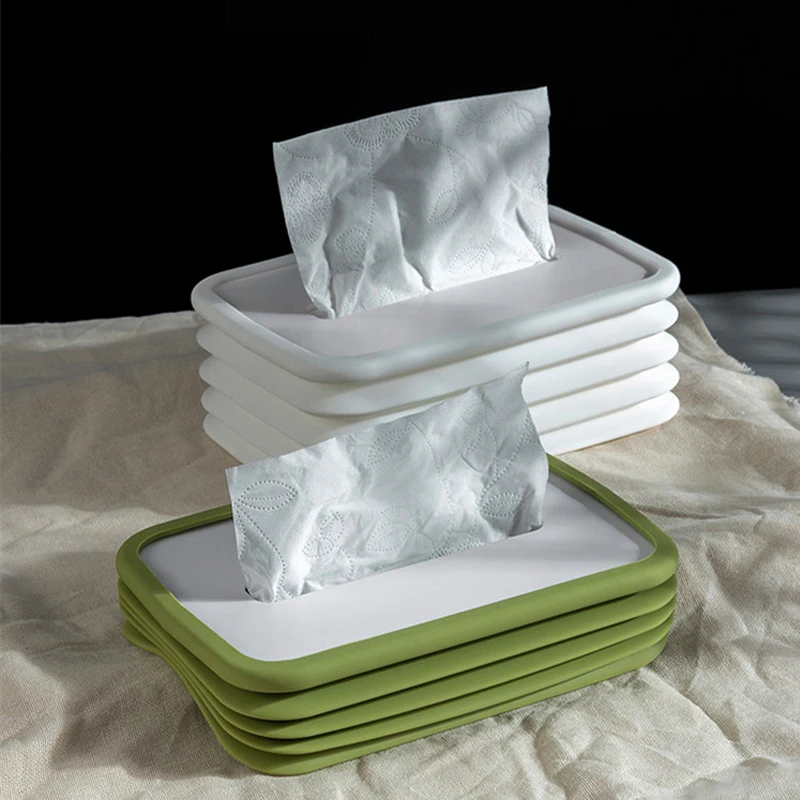 

Silicone Tissue Box Foldable Liftable Household Toilet Paper Holder Storage Car Home Living Room Desktop Tissue Box Napkin Case