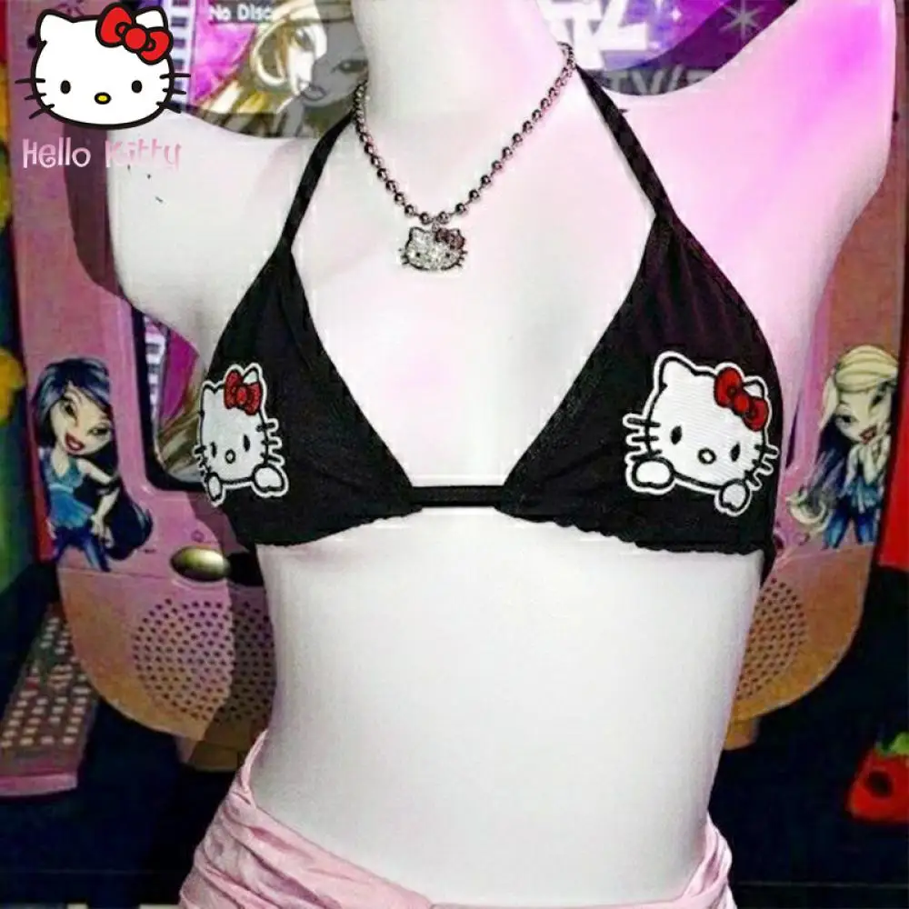 

Y2K нижнее белье Hello Kitty, Sanrio, аниме женское нижнее белье, сексуальная девушка с подвесным воротником и открытой спиной, милый мультяшный новый стиль