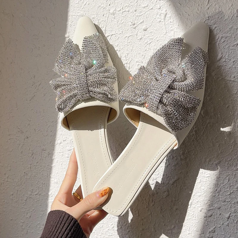 

Новинка, женские туфли с острым носком, туфли Muller на низком каблуке с бантом, элегантные уличные сандалии, женская обувь, весна-лето 2022