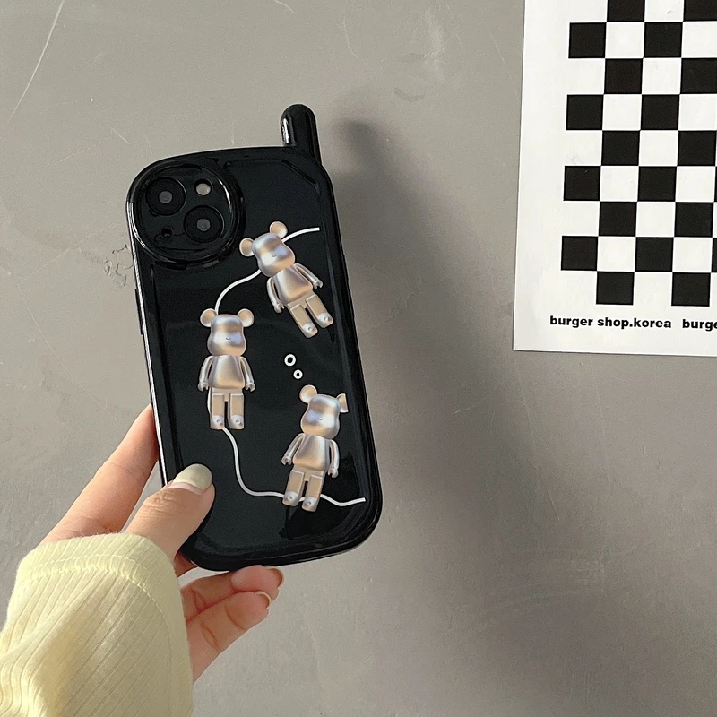 

Retro Fashion Mechanical violent Bear Pattern Phone Case For iPhone 11 12 13 Pro Max Xr Xs Xsmax Cases Silicone Soft Cover Coque