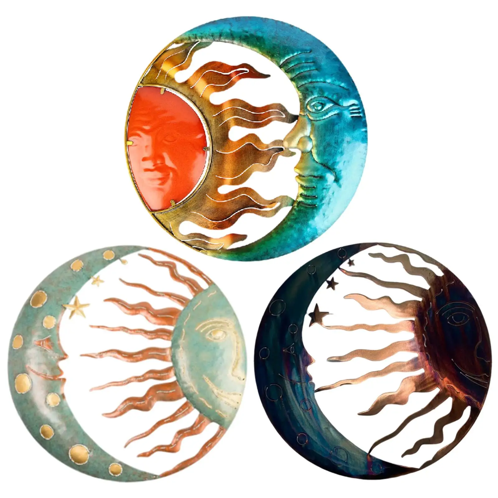 

Sun and Moon Wall Decor Sun Moon Wall Hanging Metal Art Deco Garden Wall Art for Bedroom Indoor Fence Outdoor Decor
