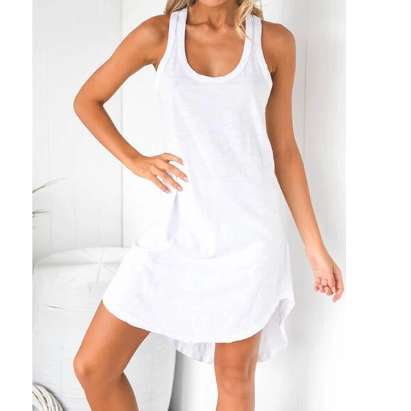 

Women O-neck Sleeveless Tank Dress Loose Casual Solid Dress Summer Swing Mini Sundress Shirtdress Streetwear
