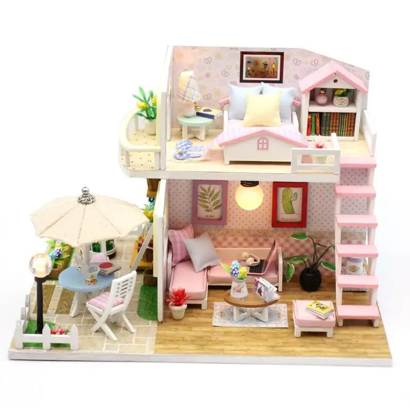 

Wooden Doll Houses Kit Led Light Up DIY Handmade Dreaming House Toys Handmade Miniature Dollhouse Kit For Friends Family Birthda