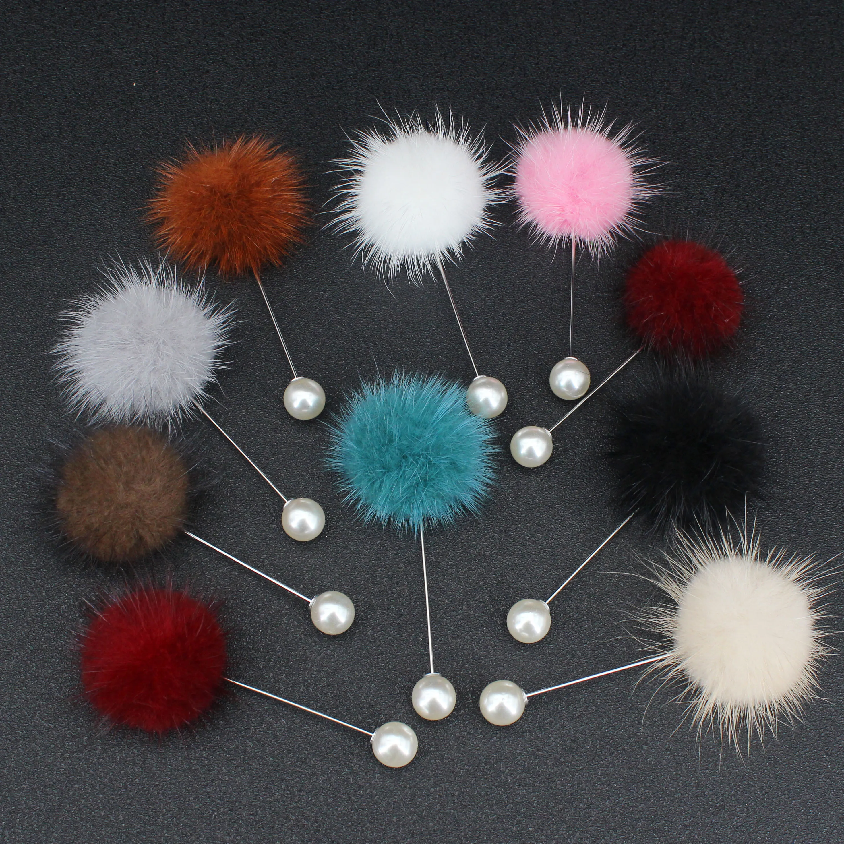 

New Cute Charm Simulated Pearl Brooch Pins For Women Korean Fur Ball Piercing Lapel Brooches Collar Jewelry Gift Kids Girls