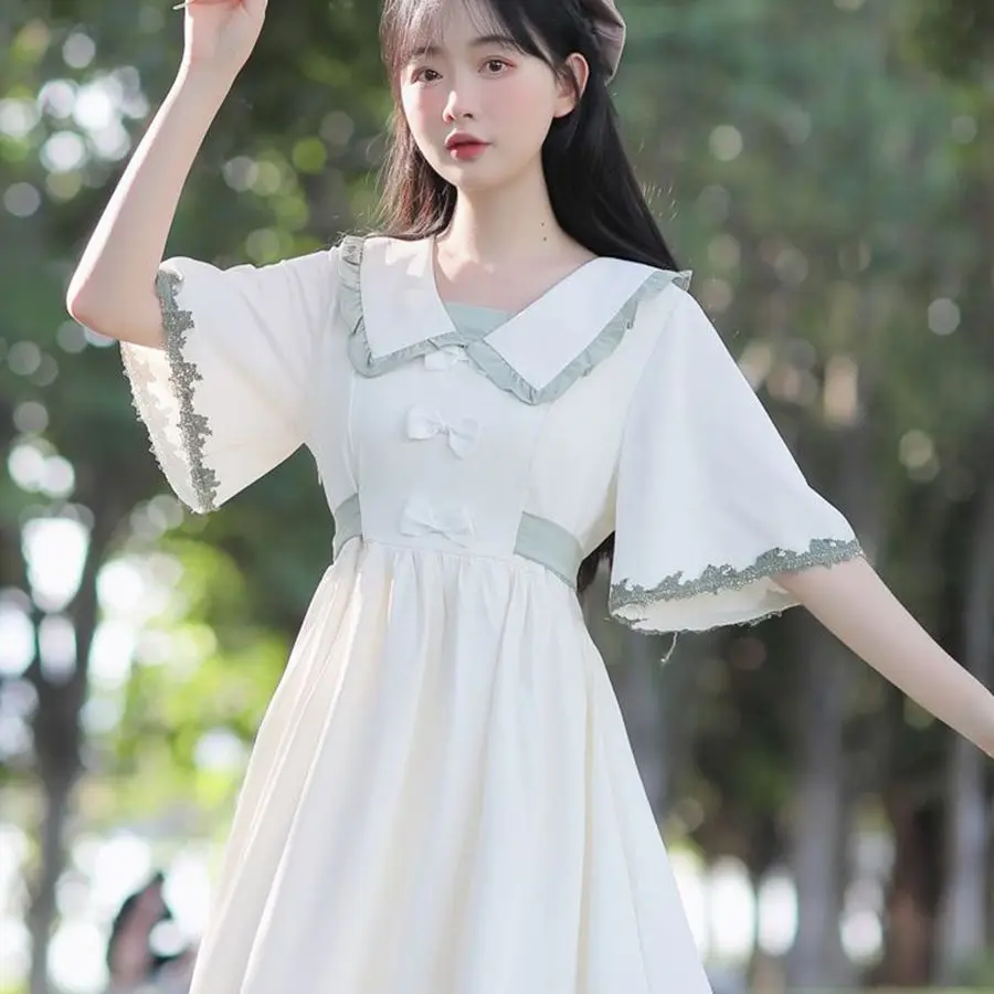 

Fresh Sen Department Dress Female Summer Sweet Super Fairy Closed Waist College Style First Love Small French Platycodon S