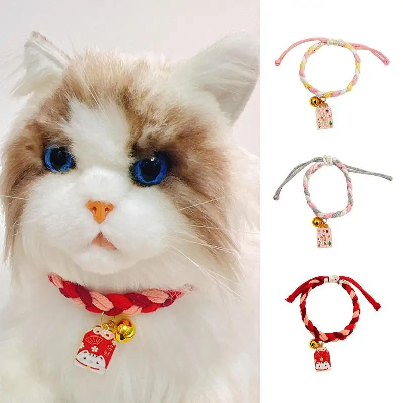 

Adjustable Woven Neck Cat Collar Flexible Knot Decoration Neckband Multiuses Comfortable Collars Leads For Cat Dog Pets Supplies