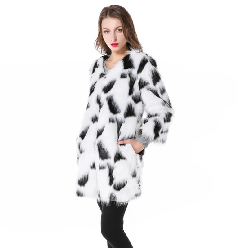 Autumn Color mixing black white faux mink leather jacket womens fur leather coat women slim jackets jaqueta de couro fashion