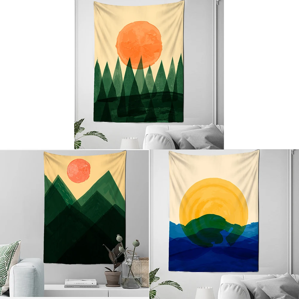 

Настраиваемый японский гобелен Sun Sea Mountain Минималистичная краска психоделический КИТ закат гобелен спальни гостиной