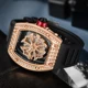 Luxury Tonneau Shape Men's Quartz Watch Hollow Back Shell Inlaid Rhinestone Dial Design PU Strap Man Hip Hop Wristwatch Gift New Other Image