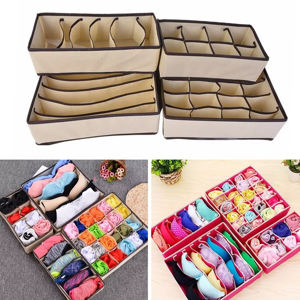 

2021 Underwear Storage Box 4 Pack Closet Underwear Organizer Drawer Divide By For Underwear Bras Socks Ties Household Storage