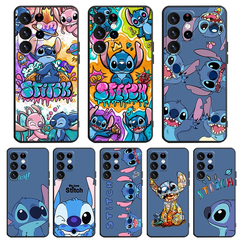 

Cute Stitch Anime Phone Case For Samsung Galaxy S23 S22 S21 S20 FE Ultra S10e S10 S9 S8 Plus Lite Black Cover