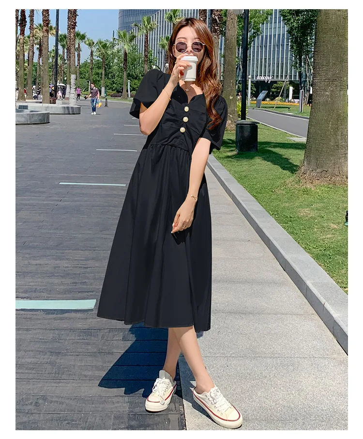 

Maternity summer simple short sleeve dress Black