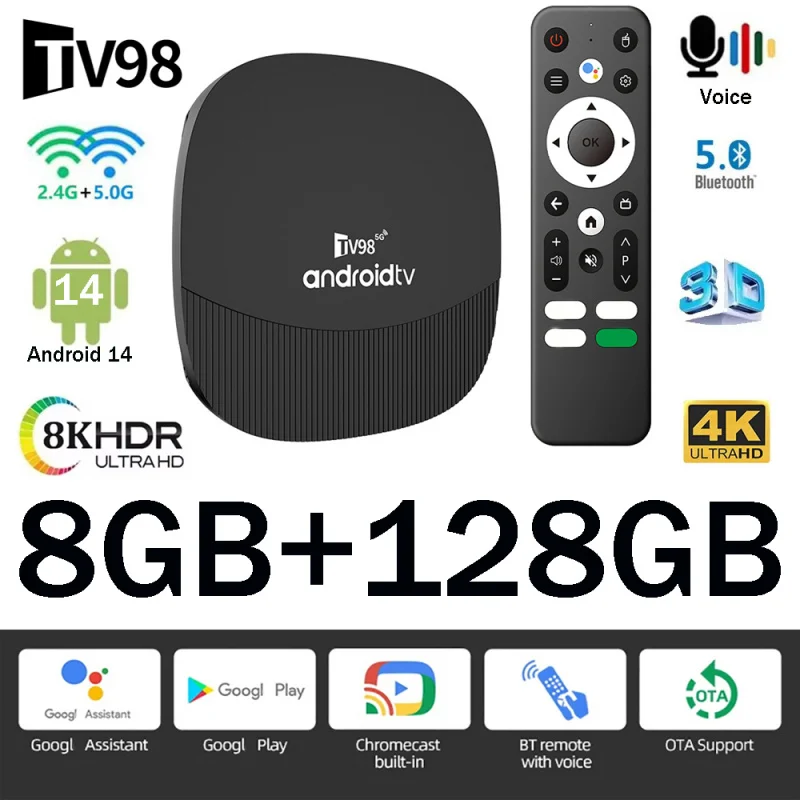 Фото TV98 ATV MAX Plus Android 14 ТВ-приставка 8K 4K HD 4G 5G Двойной WiFi BT5.0 8GB 128GB Allwinner H313 Голосовой пульт Медиаплеер iptv №1