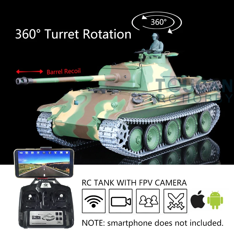 

Outdoor Toys Heng Long 1/16 7.0 RC Tank 3879 Upgraded German Panther G FPV Toucan RTR Ready to Run W/ 360° Turret TH17490-SMT8