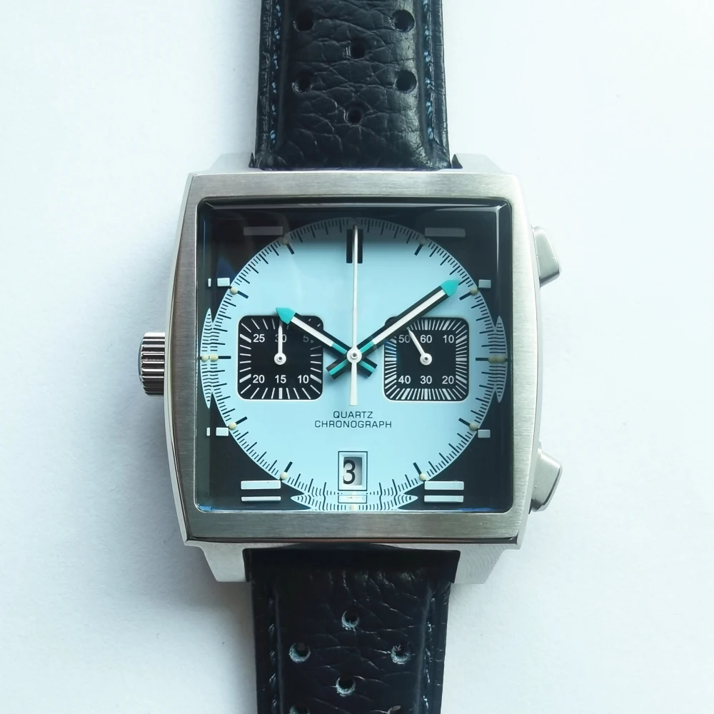 

Мужские кварцевые часы с хронографом и кожаным браслетом, из нержавеющей стали