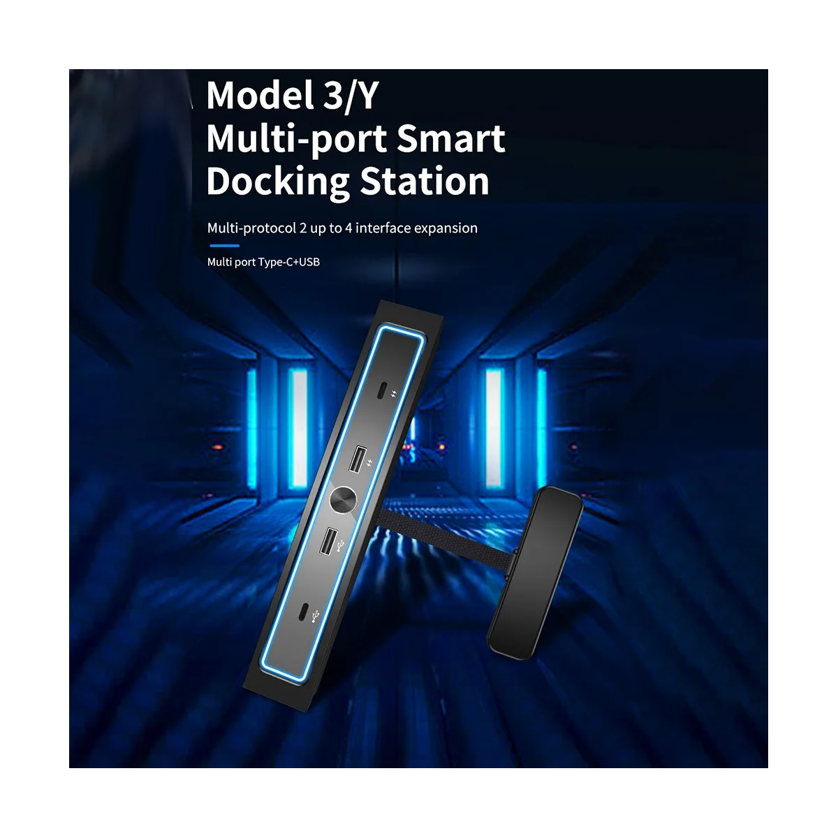 

Auto Switch LED Light USB Hub for 2021 2022 2023 Model Y 3, Docking Stations Center Console
