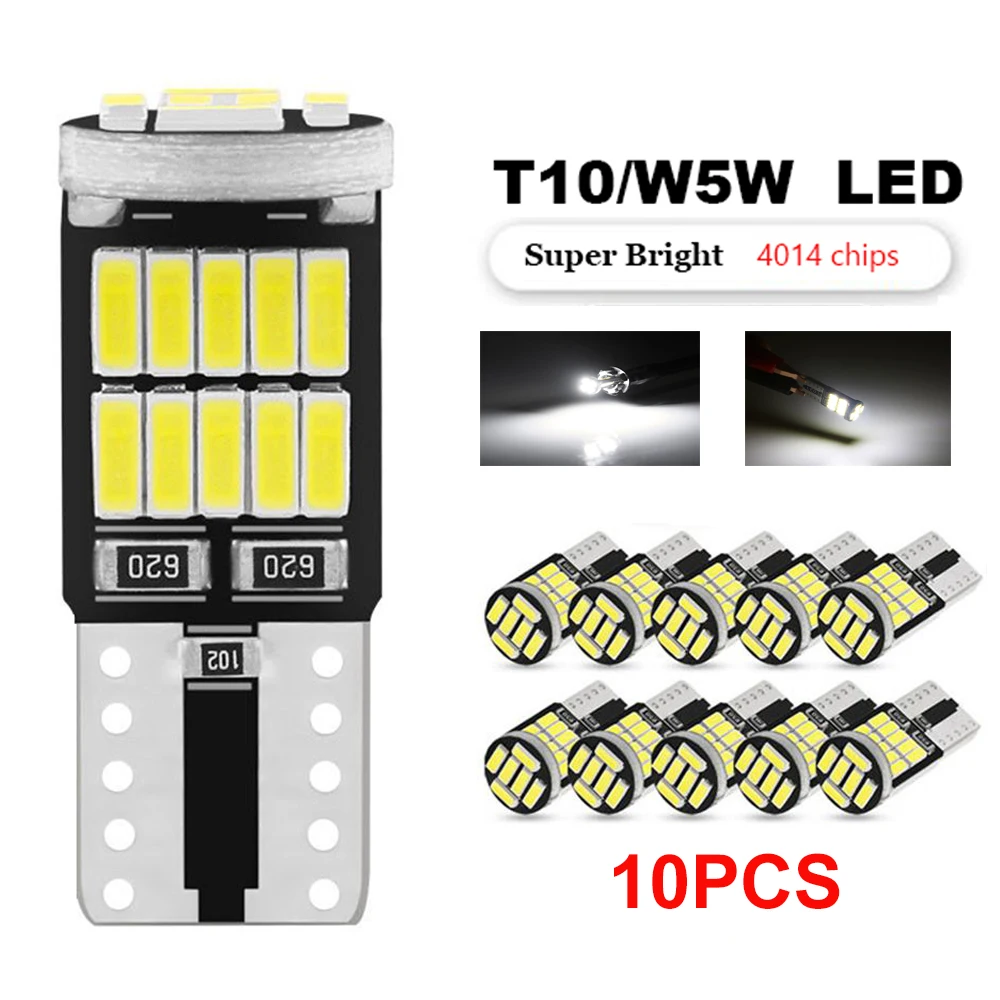 

10pc Canbus W5W T10 194 LED Car Light Bulb 26SMD 4014 Auto High Bright Wedge License Plate Clearance Dome Door Lamp 12V